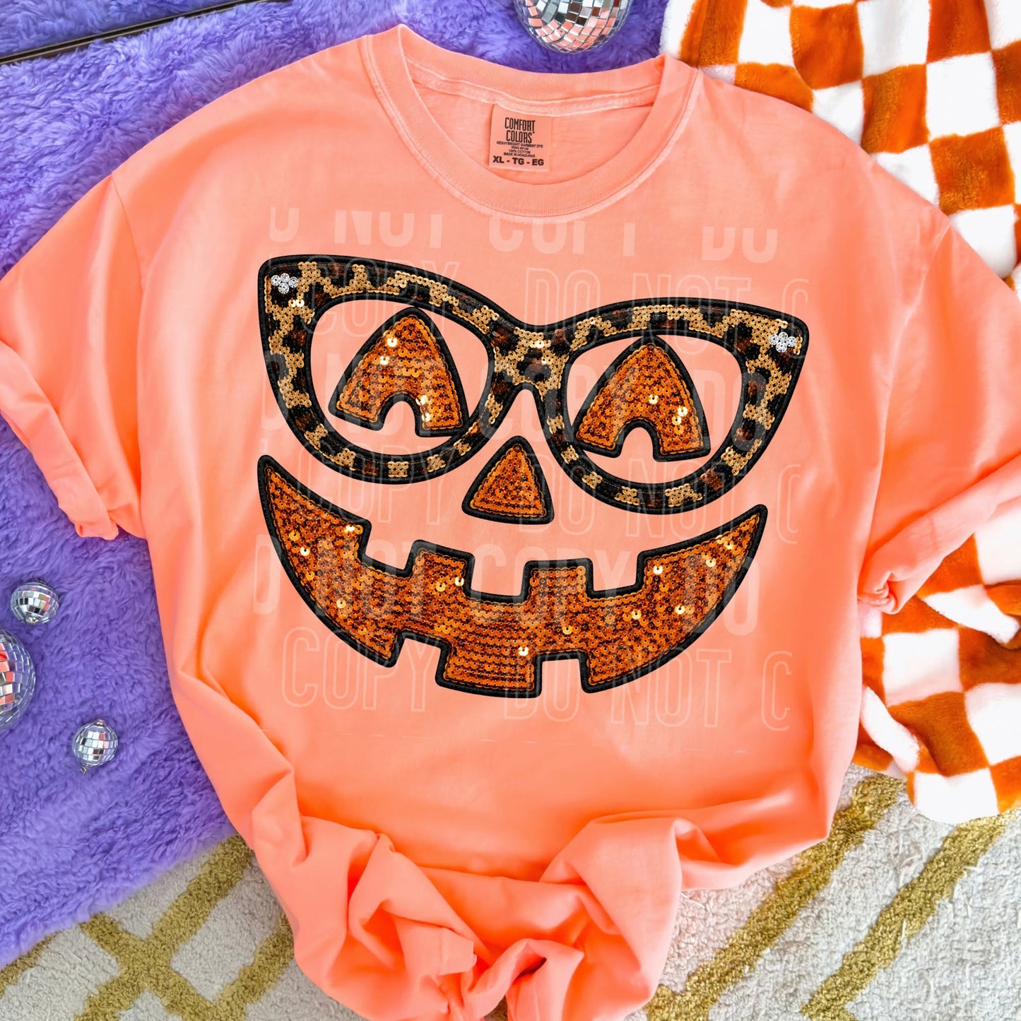 Faux Sequin Jack O Lantern Face 09214