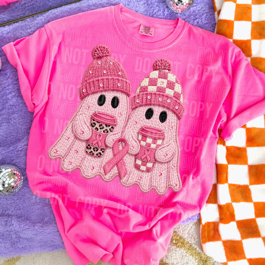 Pink Breast Cancer Ghosts Faux Embroidery 09219