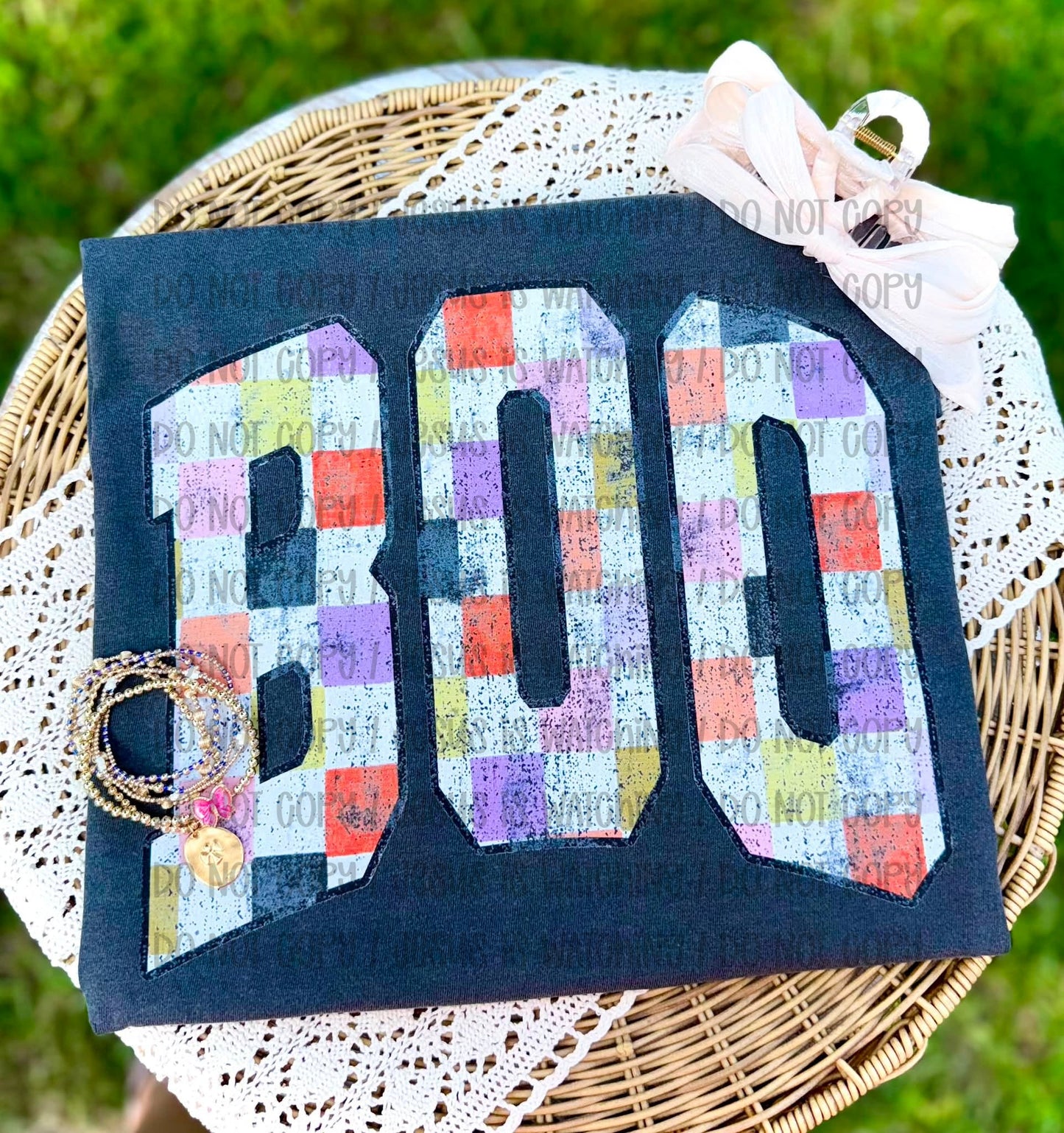 Checkered Boo Distressed 08927