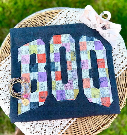 Checkered Boo Distressed 08927