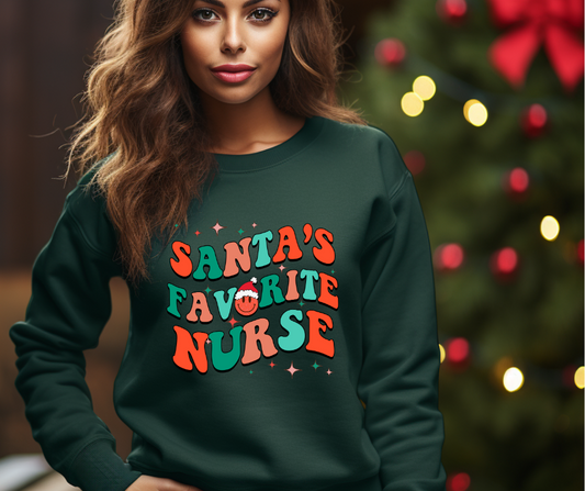 Santa's Favorite Nurse Wavy DTF Transfer 05629