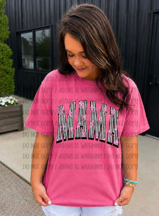 Black White Striped Mama with Pink Stars 08978