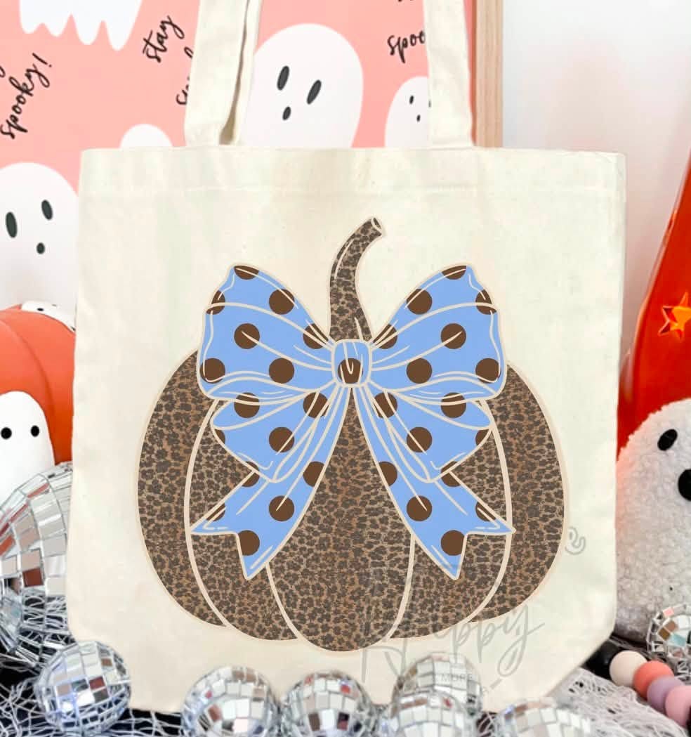 Leopard Pumpkin Blue Polka Dot Bow 09064