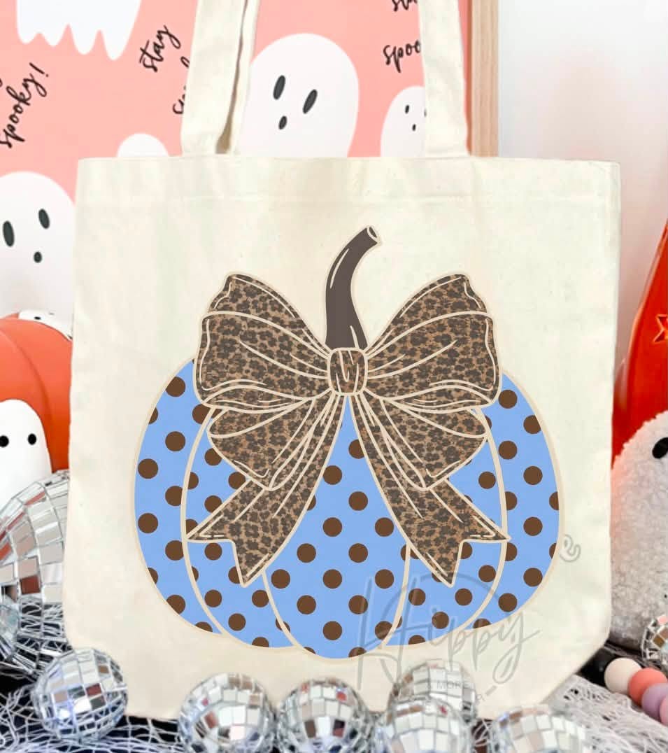 Blue Polka Dot Pumpkin Leopard Bow 09065