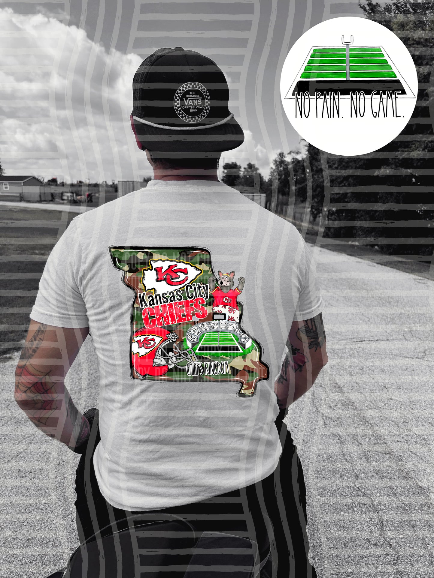 Pro Football Team No Pain No Game Field (FRONT ONLY) (Choose Yours) 01152