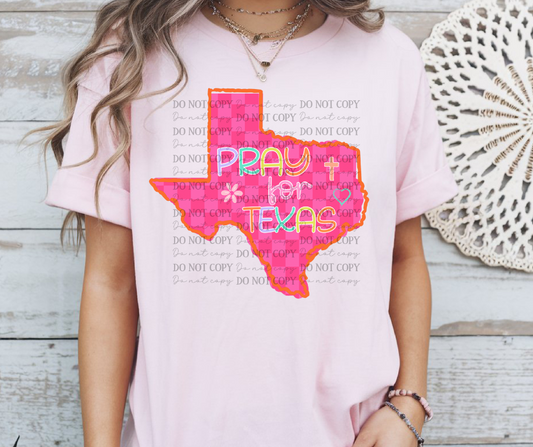 Pink Pray for Texas Graphic Tee 01618