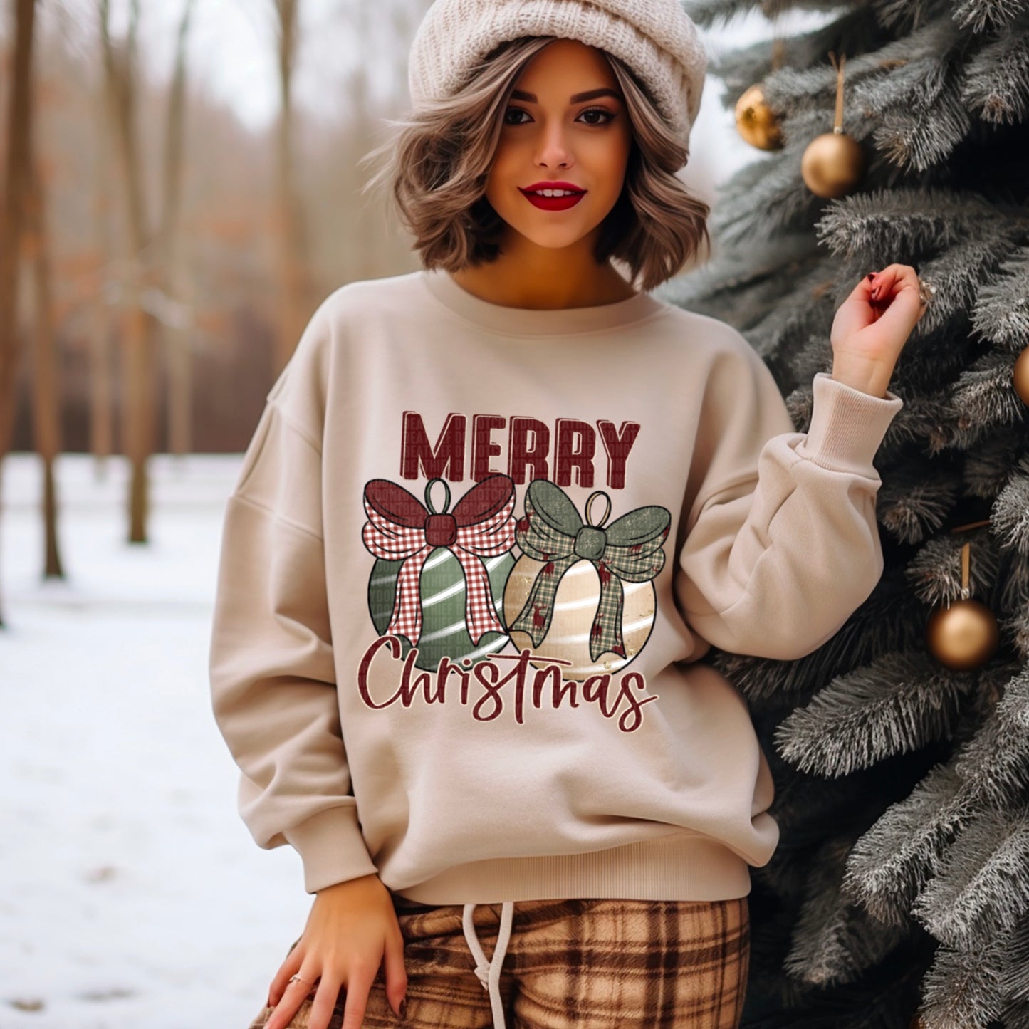 Merry Christmas Checkered Bow Ornaments 04485