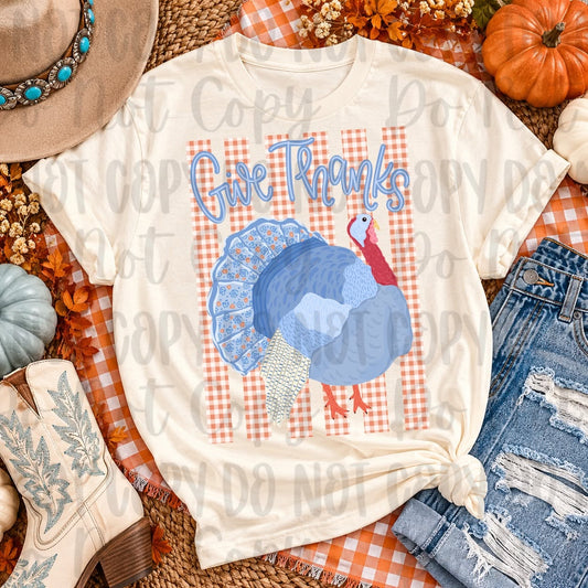 Grandmillennial Give Thanks Turkey Stripes 09294