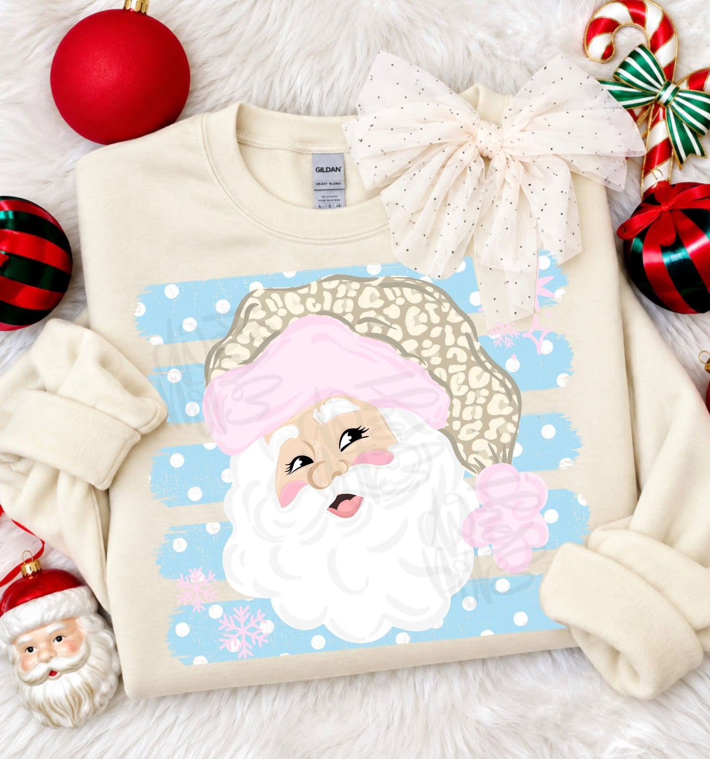 Santa Leopard Hat Blue Stripes 09535