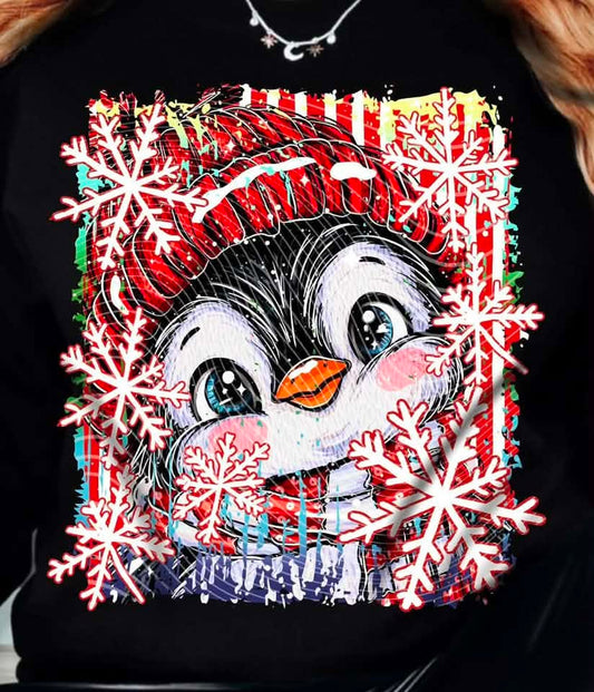 Christmas Penguin Snowflakes Stripes 09525
