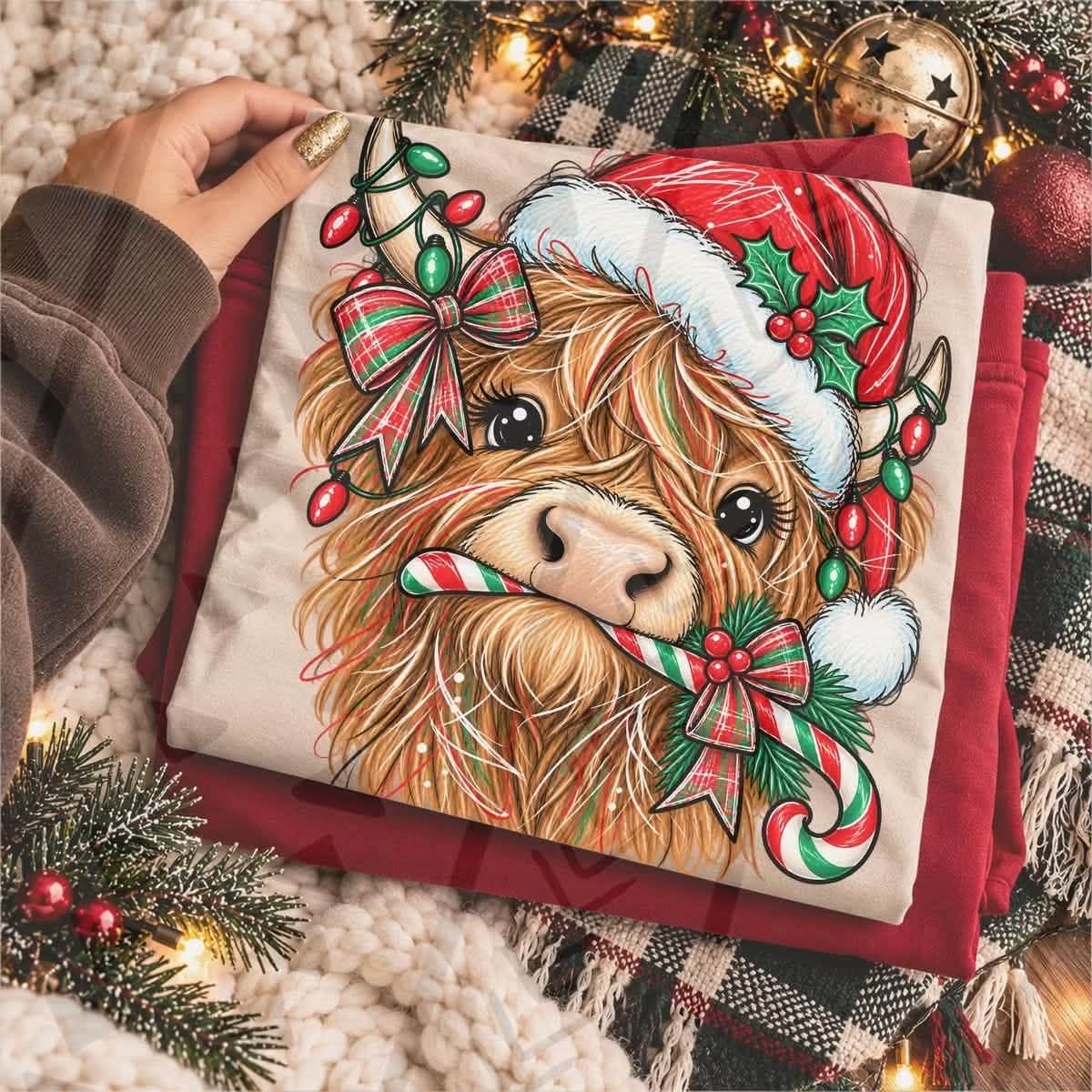 Christmas Highland Cow Candy Cane 09602