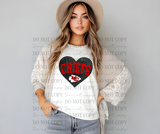 Kansas City Chiefs Faux Black Glitter Heart 03489