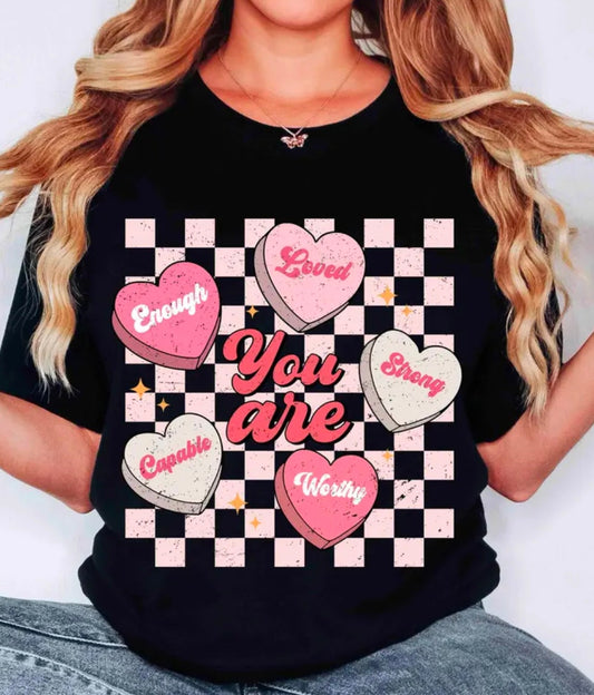 You Are Loved Candy Hearts Checkered 03945