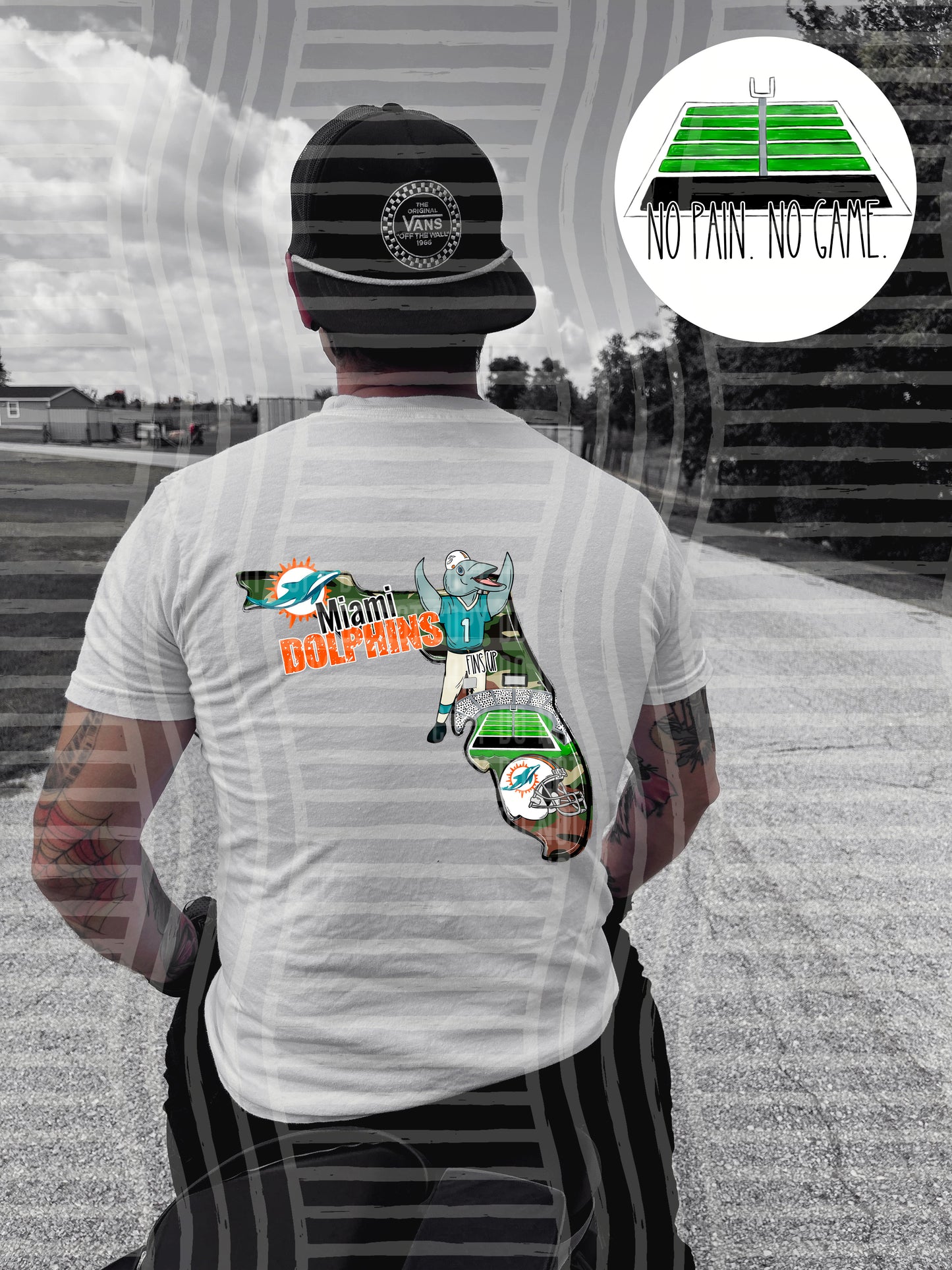 Pro Football Team No Pain No Game Field (FRONT ONLY) (Choose Yours) 01152