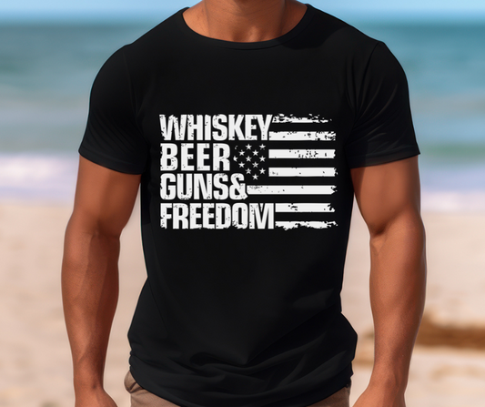 Whiskey Beer Guns & Freedom WHITE DTF Transfer 05756