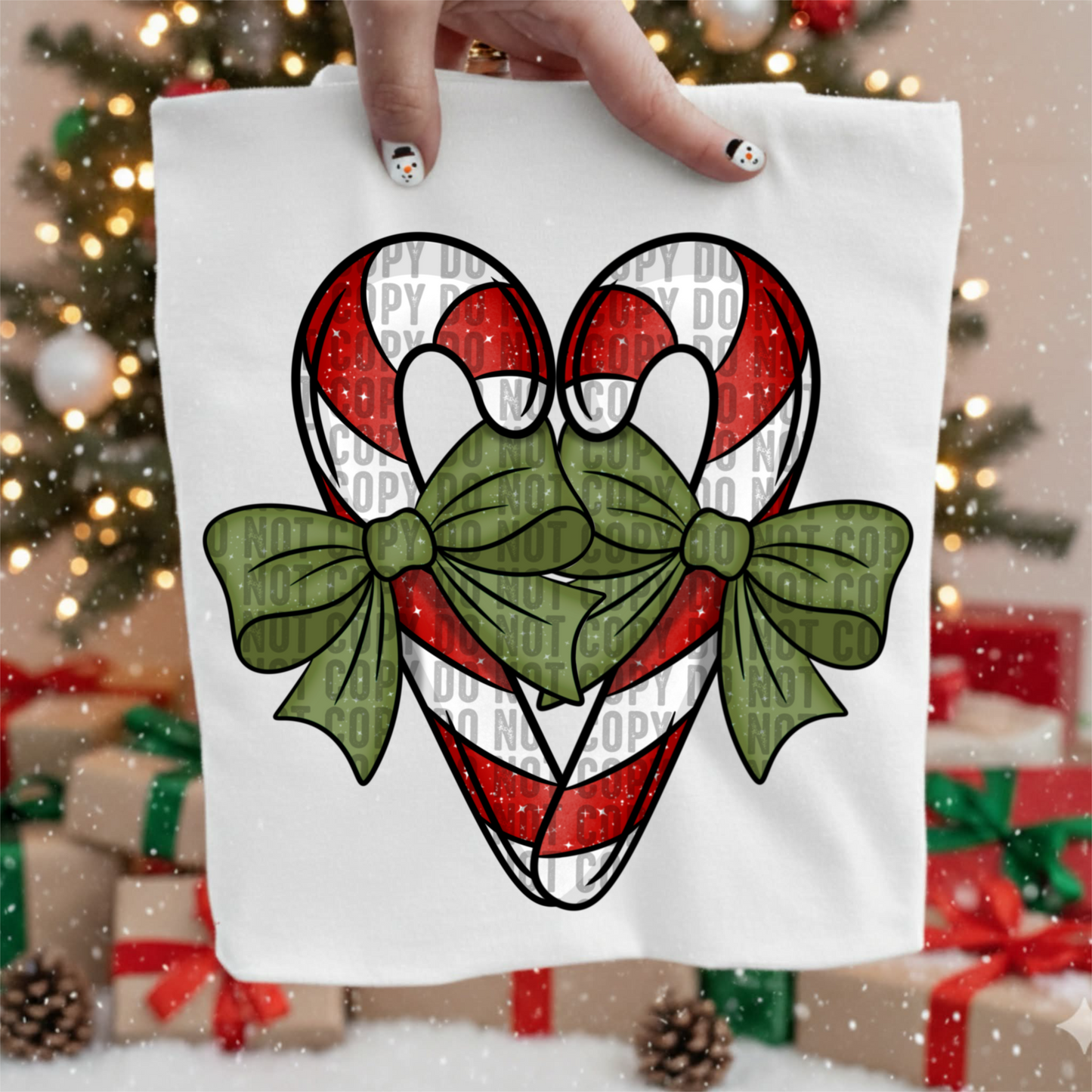 Candy Cane Heart Green Bows 06989