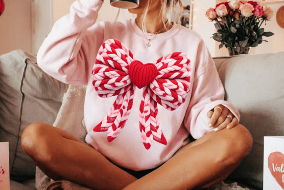 Faux Chunky Yarn Valentine Bow Coquette Red 07415