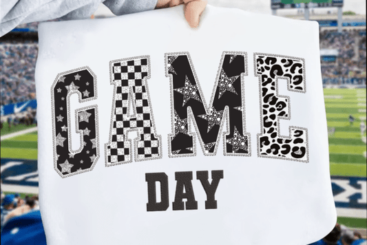 Black and White Faux Glitter Game Day 01256