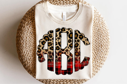 Custom Buffalo Plaid Leopard Monogram DTF Transfer 05948