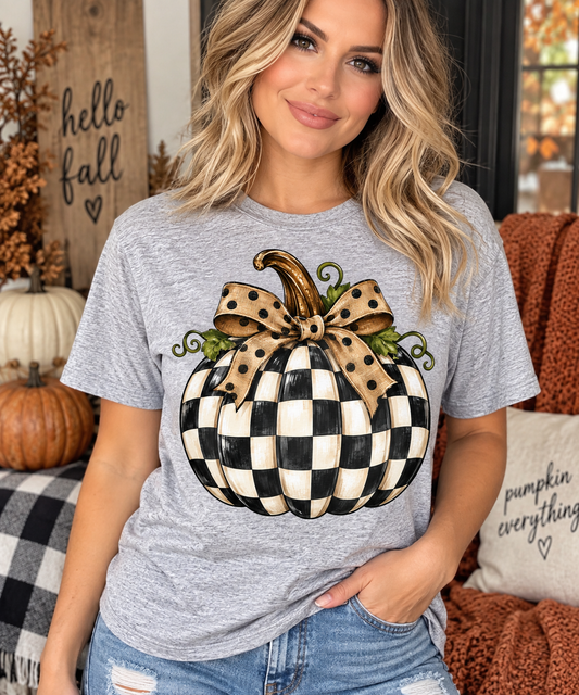 Checkered Pumpkin Dot Bow 09237
