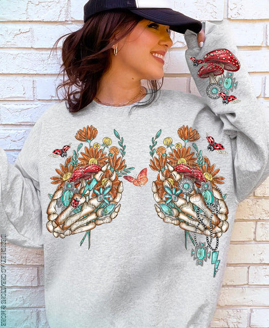 Western Boho Concho Skeleton Hands WITH SLEEVE DTF Transfer 05330