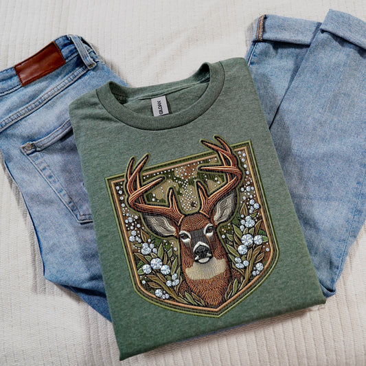 Faux Embroidery Floral Deer 04649