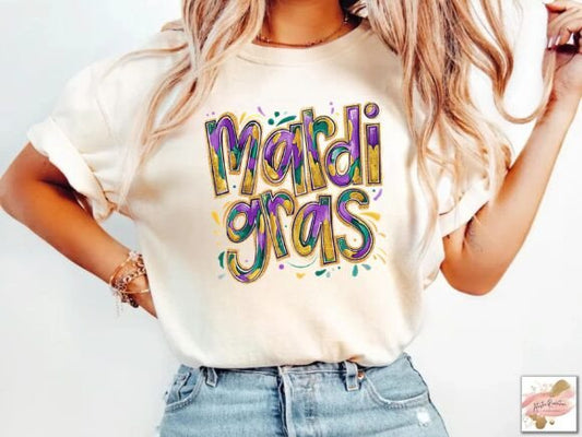 Glitter Brushstroke Mardi Gras Bow DTF Transfer 03723