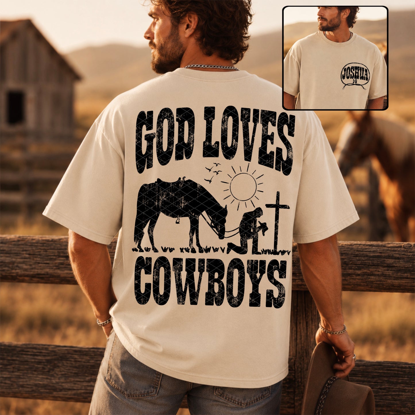 God Loves Cowboys Black (Pocket Included) 08531