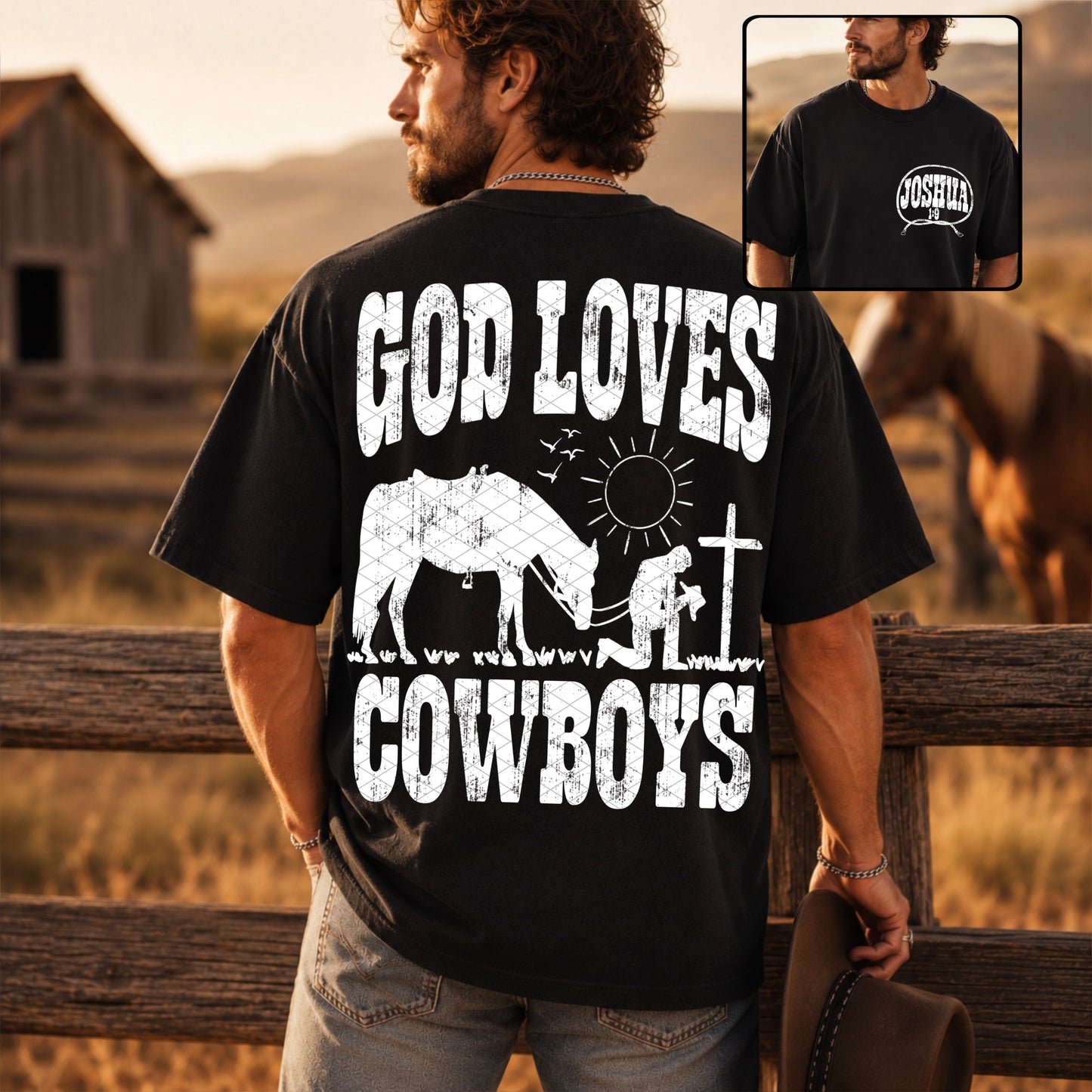 God Loves Cowboys White (Pocket Included) 08532