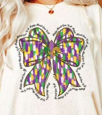Happy Mardi Gras Ya'll Bow DTF Transfer 03722