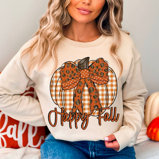 Happy Fall Plaid Pumpkin Leopard Bow 04724