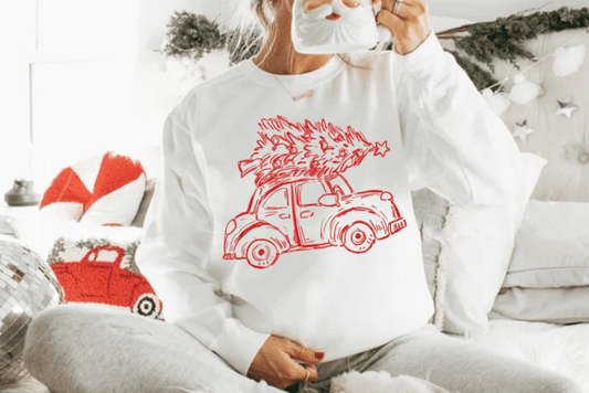 Red Car With Christmas Tree Outline 06986