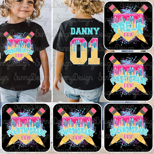 Pink Blue Baseball Drip Grade Levels Custom (Choose Yours) 01418