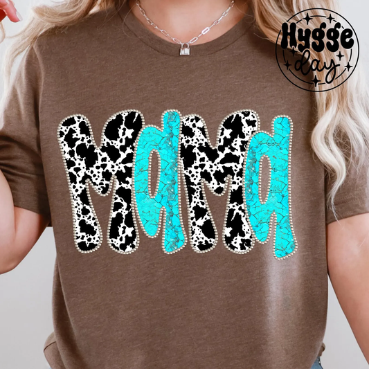 Cow Print and Turquoise Western Mama 01398