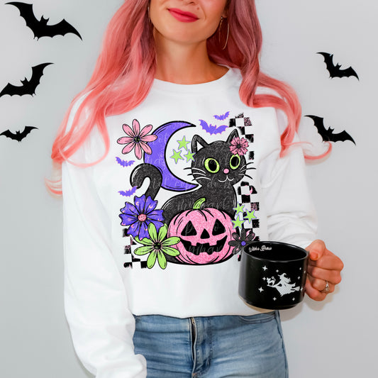 Black Cat Pink Pumpkin 01362