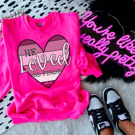 He Loved Us First Striped Heart 03991