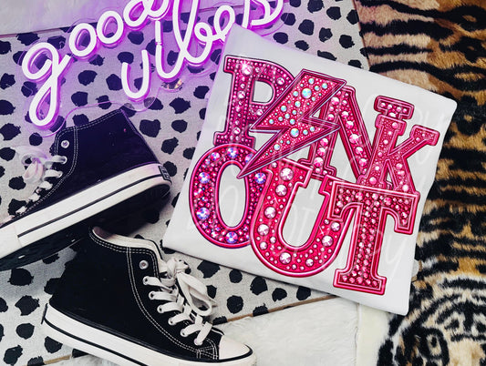 Pink Out Faux Embroidery Rhinestones Pink 04892