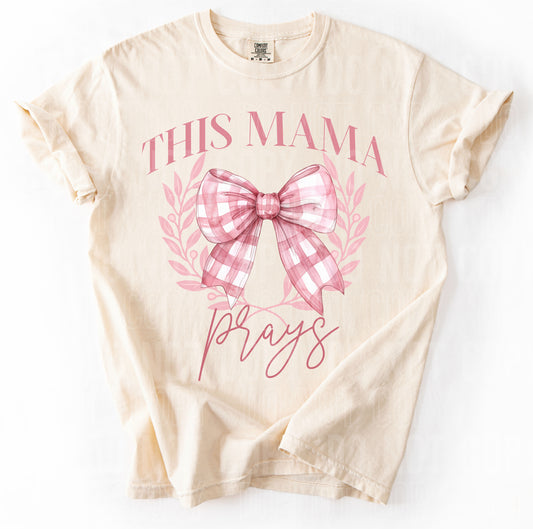This Mama Prays Pink Plaid Bow 02895