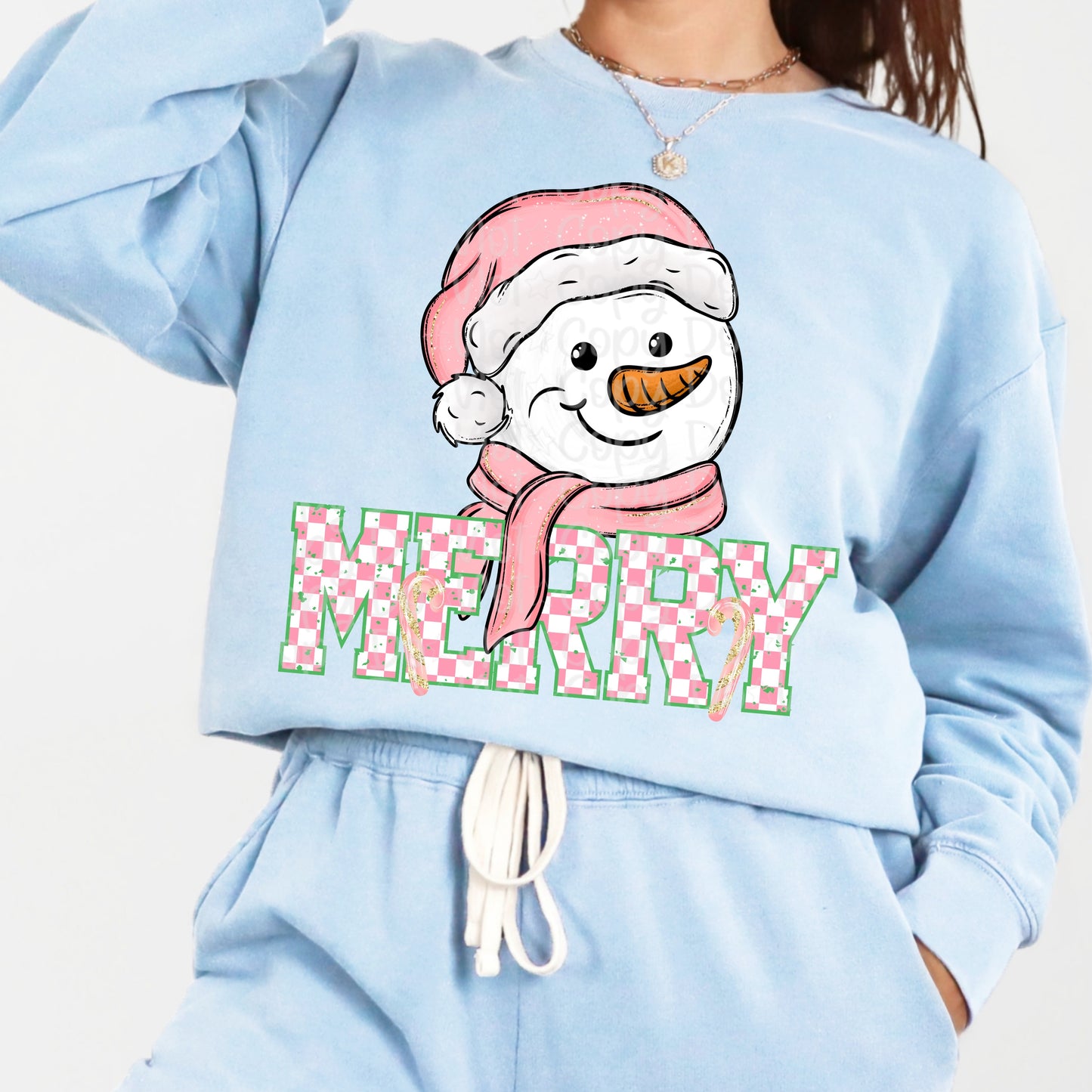 Pink Checkered Merry Snowman 06685
