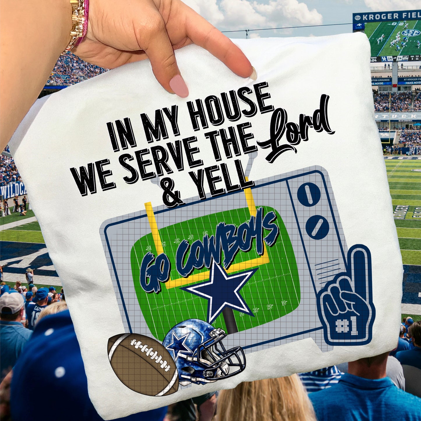 In My House We Serve the Lord and Yell Go Pro Football Teams (Choose Yours) 07639