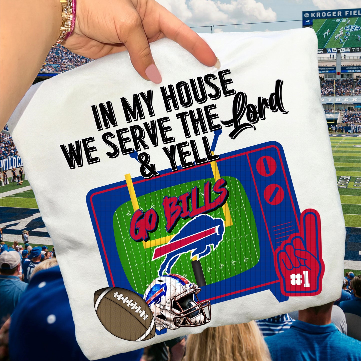 In My House We Serve the Lord and Yell Go Pro Football Teams (Choose Yours) 07639