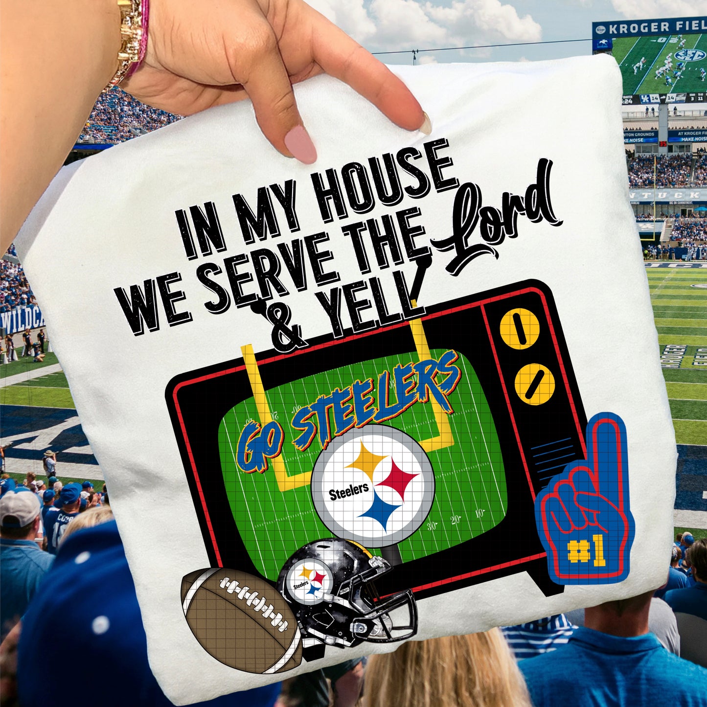 In My House We Serve the Lord and Yell Go Pro Football Teams (Choose Yours) 07639