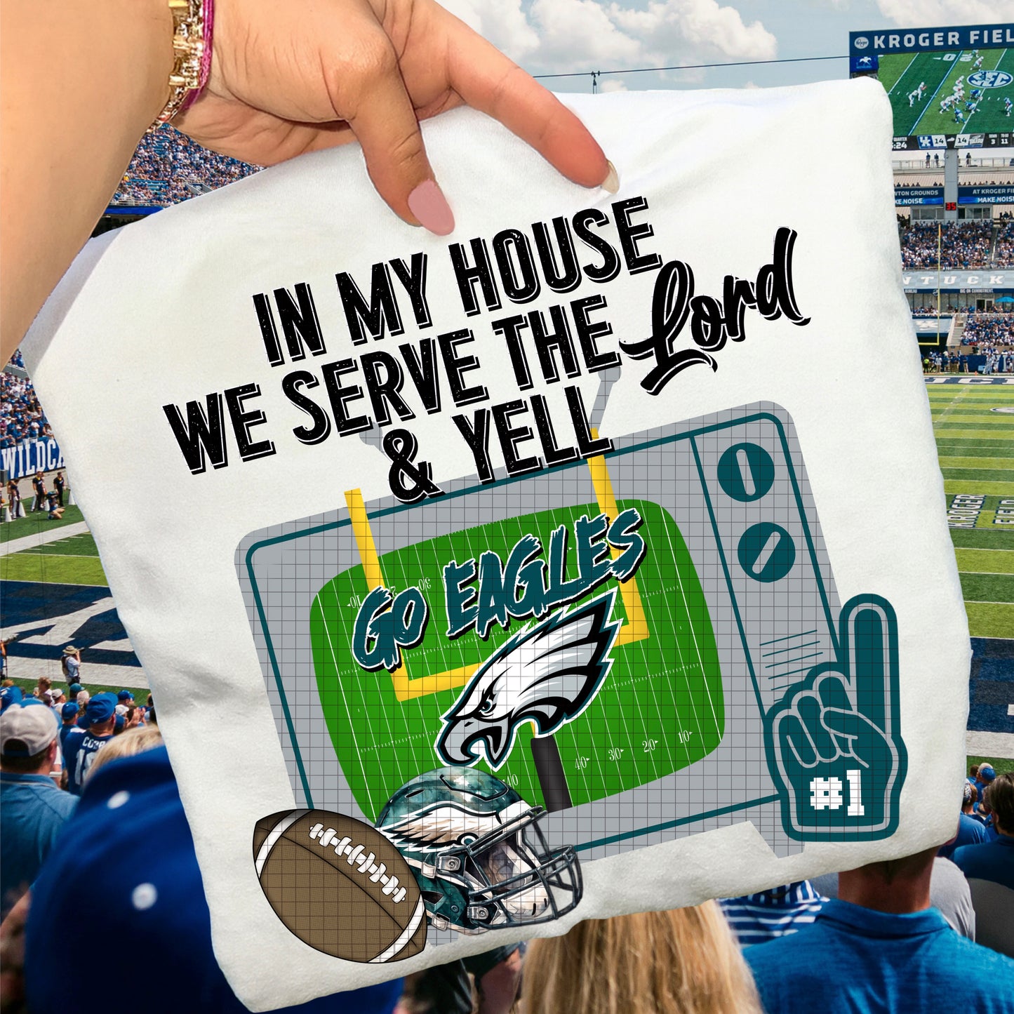 In My House We Serve the Lord and Yell Go Pro Football Teams (Choose Yours) 07639