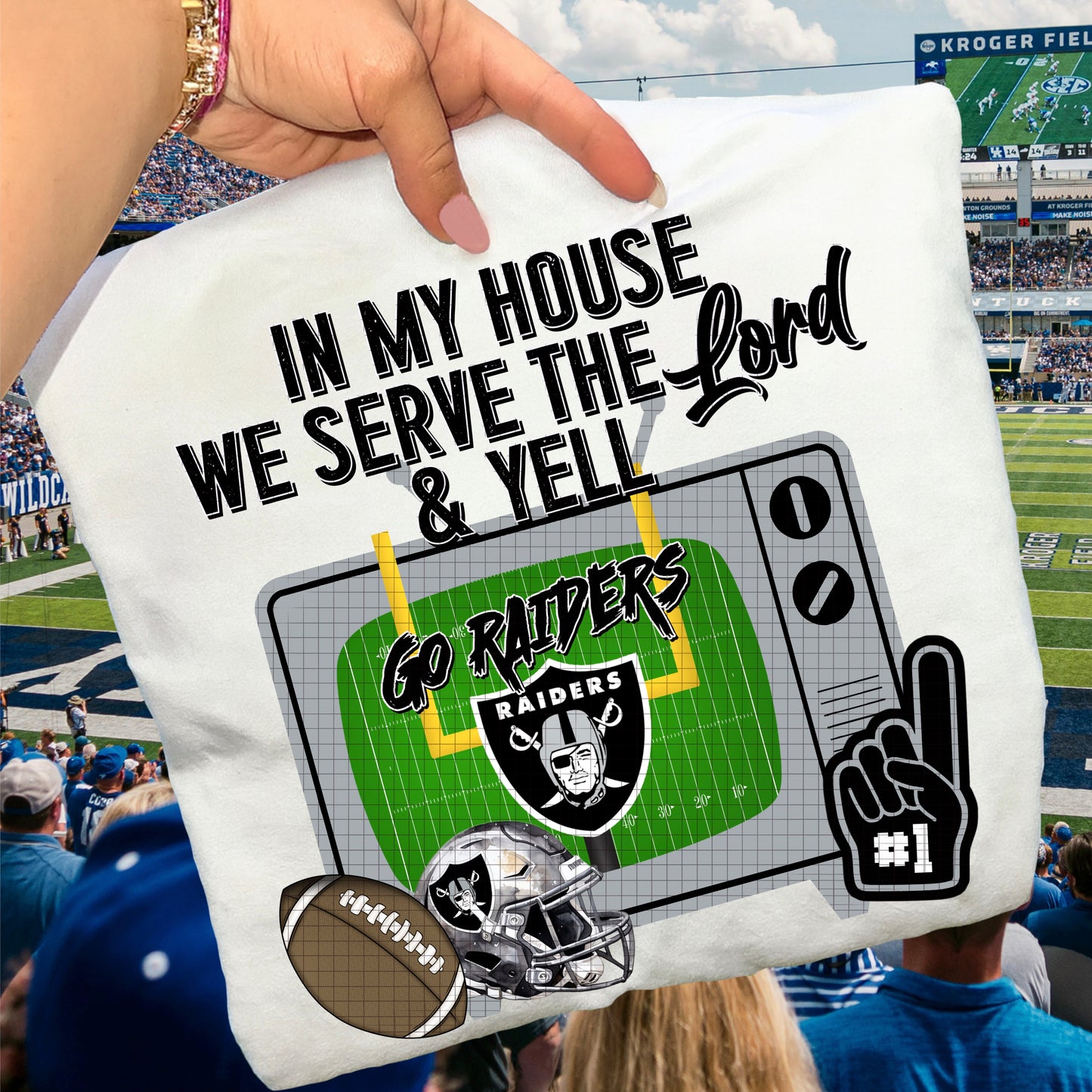 In My House We Serve the Lord and Yell Go Pro Football Teams (Choose Yours) 07639