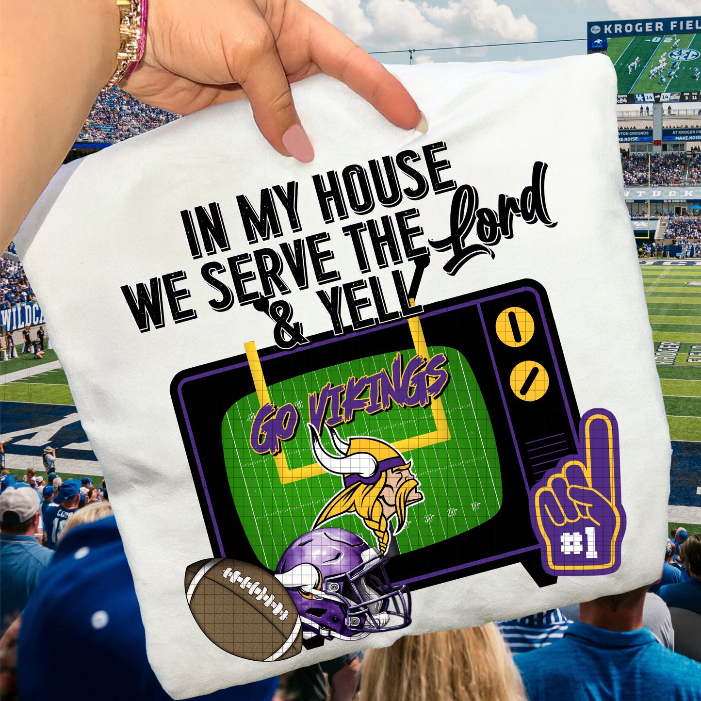 In My House We Serve the Lord and Yell Go Pro Football Teams (Choose Yours) 07639