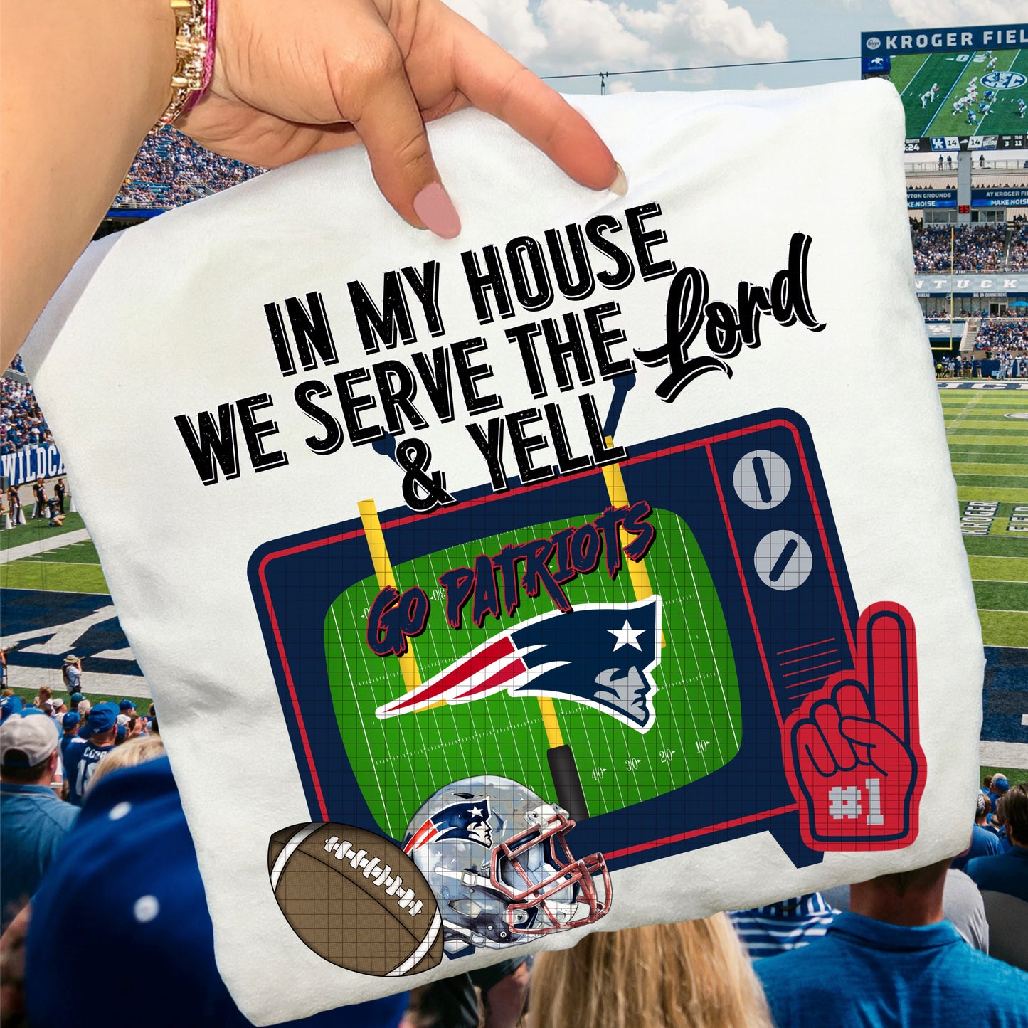 In My House We Serve the Lord and Yell Go Pro Football Teams (Choose Yours) 07639