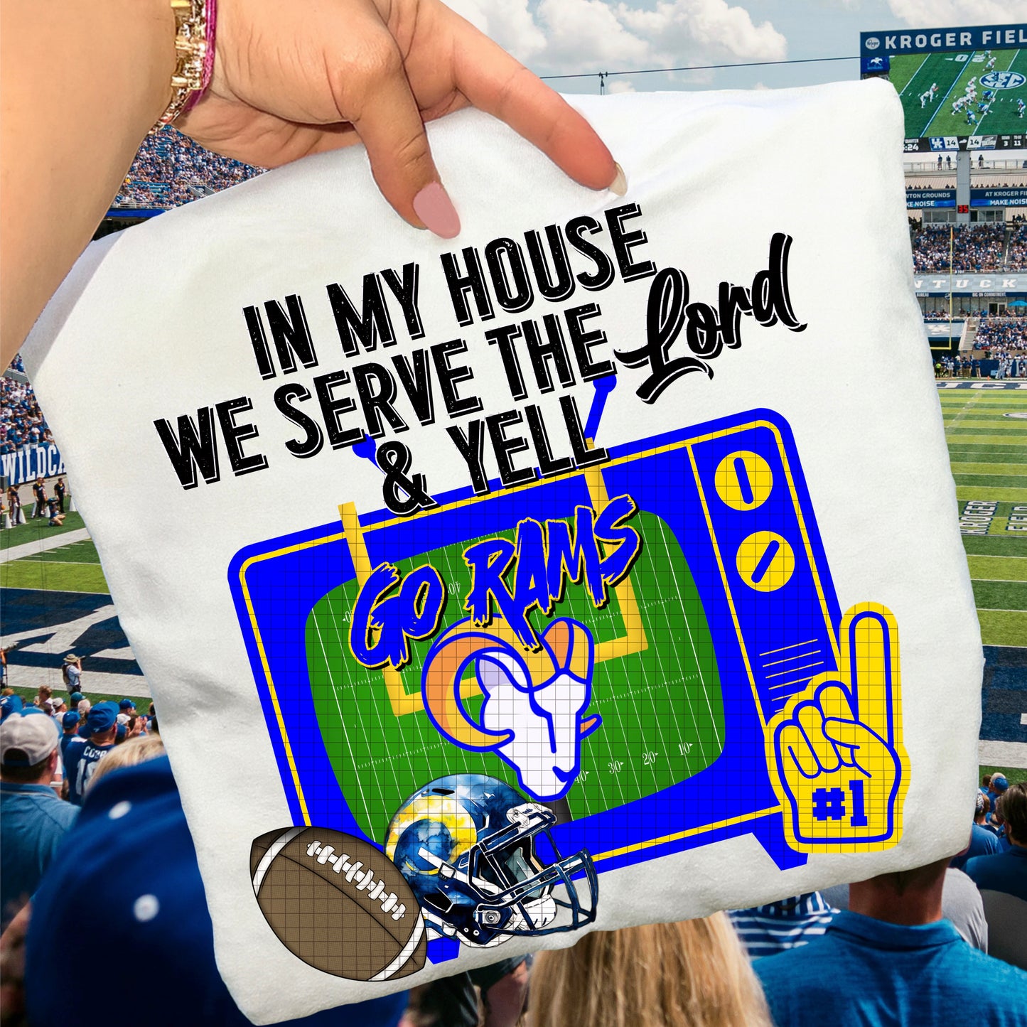 In My House We Serve the Lord and Yell Go Pro Football Teams (Choose Yours) 07639