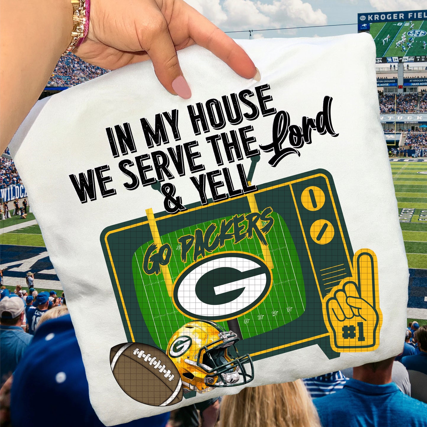 In My House We Serve the Lord and Yell Go Pro Football Teams (Choose Yours) 07639