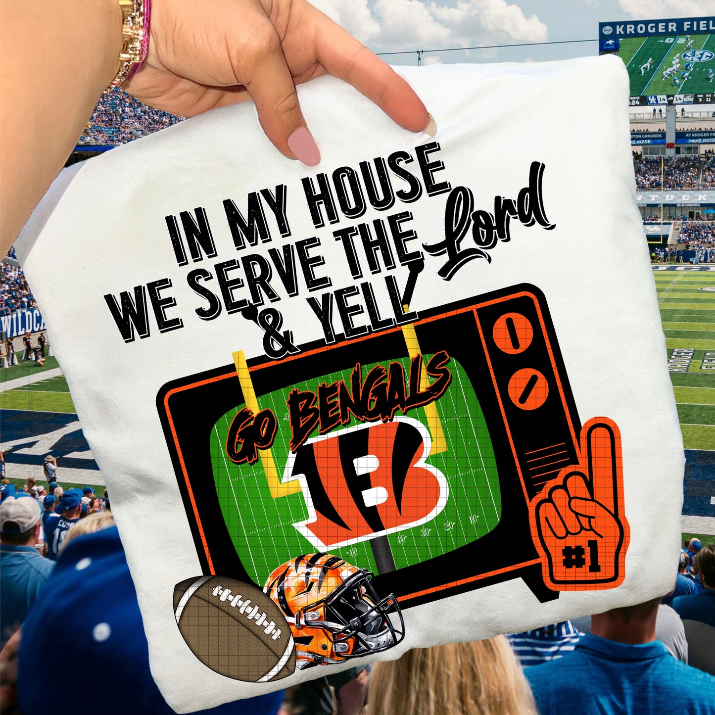 In My House We Serve the Lord and Yell Go Pro Football Teams (Choose Yours) 07639