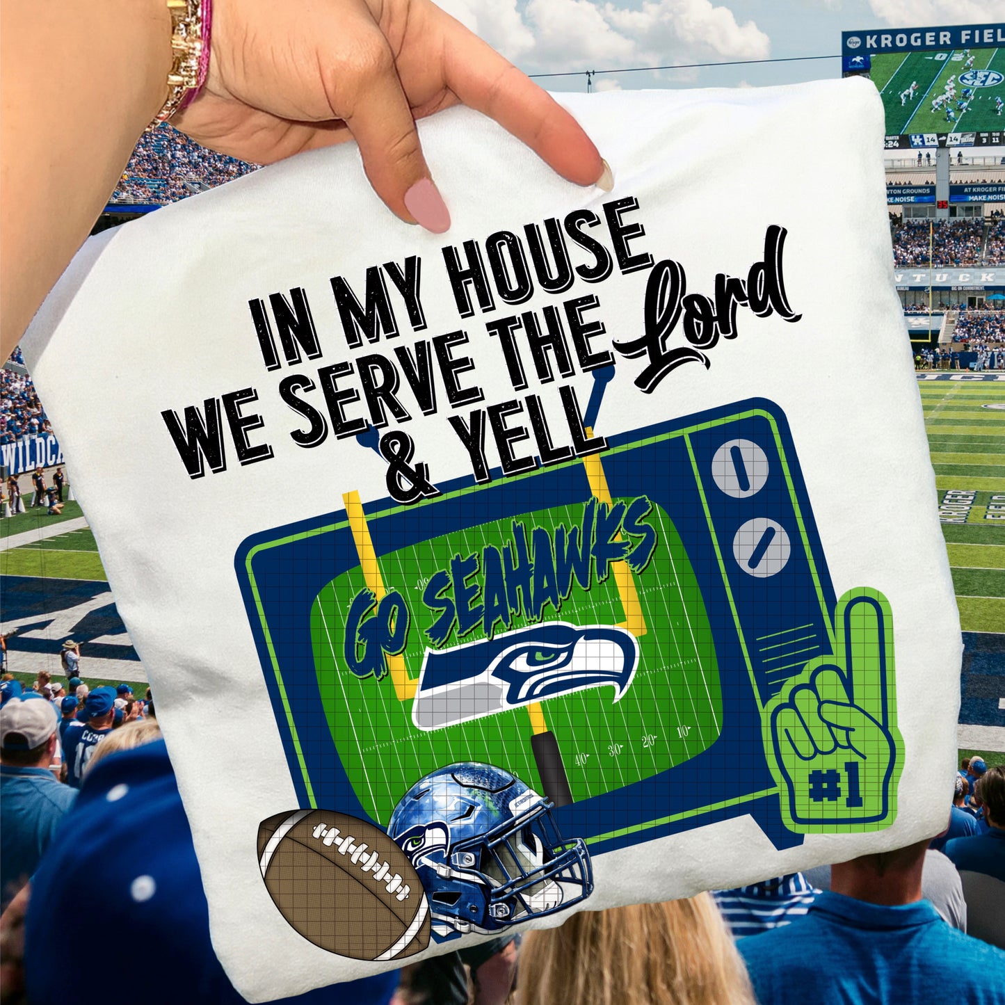 In My House We Serve the Lord and Yell Go Pro Football Teams (Choose Yours) 07639